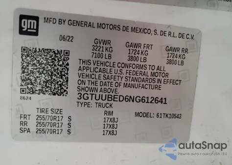 2022 GMC Sierra K1500 Sle from USA, damaged, VIN 3GTUUBED6NG612641